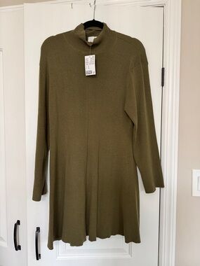 H&M Olive Green Long Sleeve Knit Turtleneck Dress